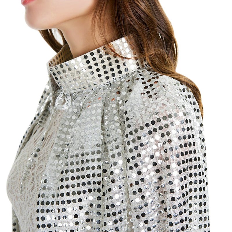 BXT Adult Women Long Maxi Paillette Cosplay Cape Halloween Christmas Party Sequins Cloak Silver - Image 3